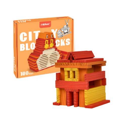 Drevené stavebné bloky CITY BLOCKS - teplé farby - 100 kusov