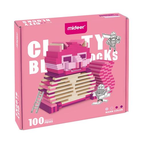 Drevené stavebné bloky CITY BLOCKS - ružové  100 dielikov